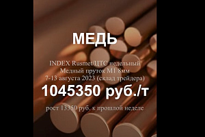 Средняя цена на медный пруток, 7-13 августа 2023