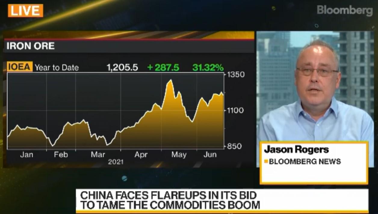 Рисунок. Фрагмент обсуждения цен на железную руду на Bloomberg (эфир от 21 июня 2021).